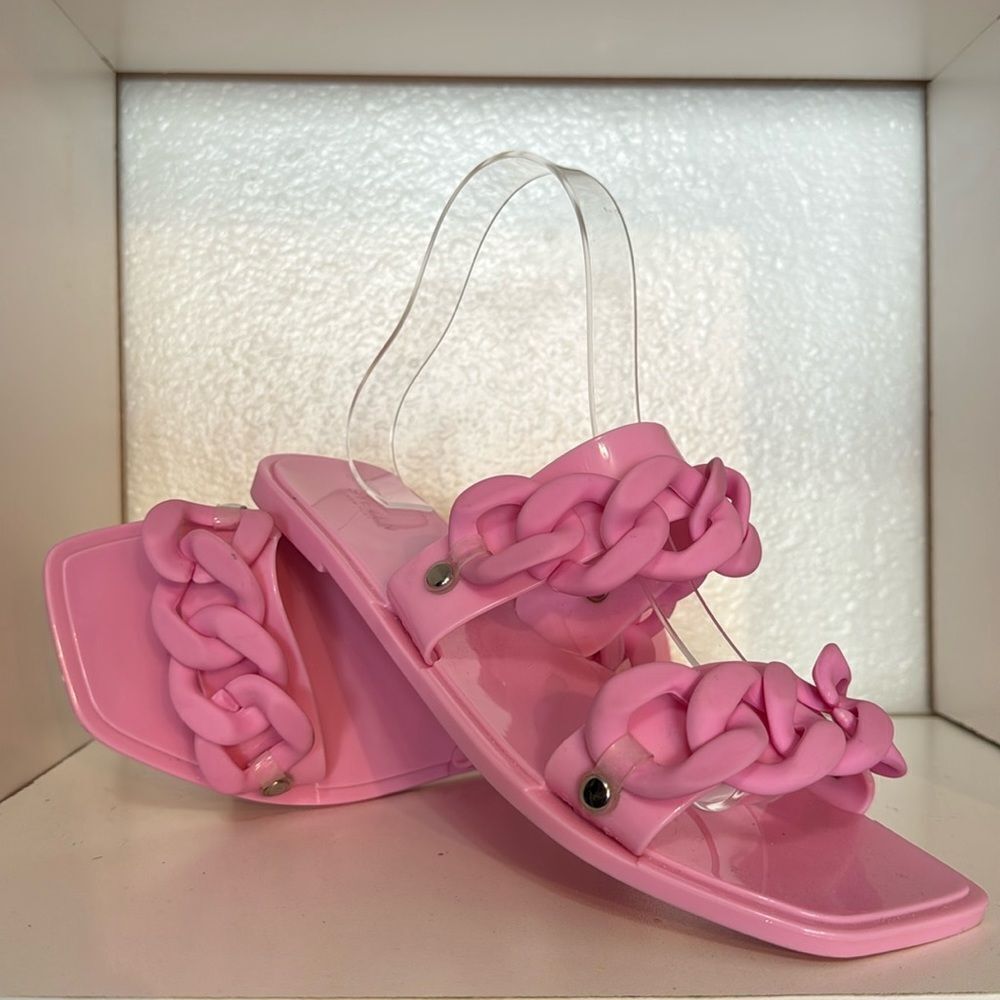 Steven New York Pink Chain Slide Sandals Size 8M Summer Vacation Resortwear